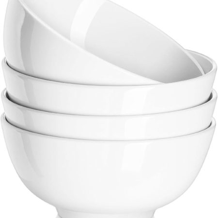 22 OZ White Ceramic Bowls Set of 4 - Perfect for Soup Bowls for Kitchen, Cereal Bowl, Ramen Bowl, Microwave Safe for Oatmeal, Fruit,Salad and Rice Bowl - Dishwasher & Microwave Safe