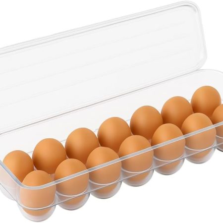 Egg Holder for Refrigerator with Lid ?C Clear Plastic Egg Storage Container for 14 Eggs, Stackable Fridge Organizer Tray for Fresh Egg Storage, BPA-Free Bin