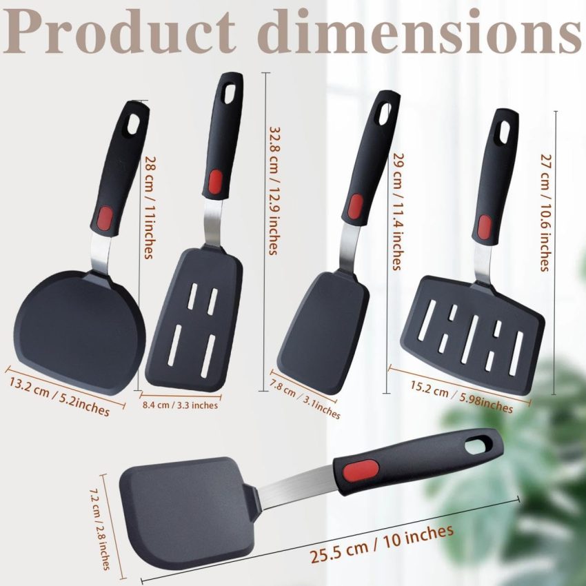 Silicone Spatula Turner, 5-Pack Spatulas Silicone Set for Nonstick ...