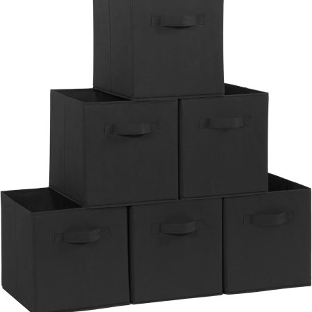 Storage Cubes, 11 Inch Durable 6 Pack Fabric Foldable Collapsible Bins with Handles for Organization, Closet, Shelves, Offices, Toys, Black