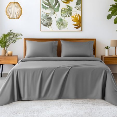 100% Egyptian Cotton Sheets - 1200 Thread Count, Luxury & Cooling Hotel Cotton Bed Sheets Set 4 Piece, Sateen Weave for Soft Feel, Fits Upto 16" Mattress (Grey, King)