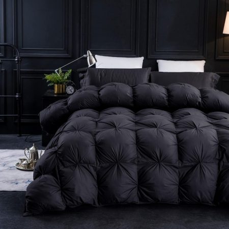 Pinch Pleat Waterfowl Feathers and Down Comforter Queen Size Duvet Insert, 1200TC 100% Cotton Fabric, Premium All Seasons BlackGrey Warm Hotel Comforter with 8 Tabs.