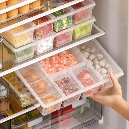 2 Pack Divided Veggie Tray with Lid, 5 Compartment Salad Bar Containers for Fridge, Clear Snackle Box Organizer, Plastic Food Storage for Fruit, Vegetable, Snack, Meal Prep