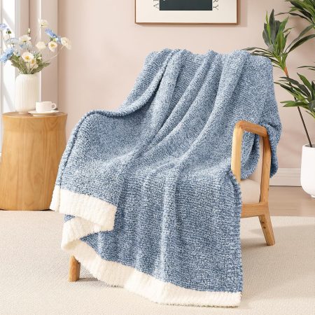 Throw Blanket Cationic Dyeing Blue Soft Cozy Fluffy Warm Hand Made Throw Blankets for Couch, Sofa, Chair, Bed, Camping, Picnic, Travel Lightweight Bed Blanket - 50"*60"