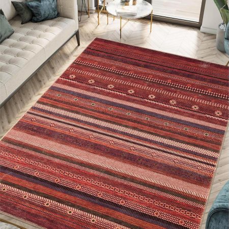5x7 Rug - Machine Washable Area Rug with Non-Slip Backing, Ideal for Living Room, Dining Room, Bedroom - Vintage, Easy Clean, Durable, Low Pile Rug - (5' x 7')